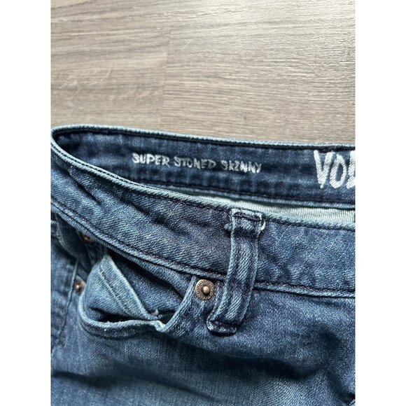 Volcom Women’s Denim Jeans Skinny Super Stoned Blue Dark Mid Rise Size 8 / 28x30 - Picture 7 of 10